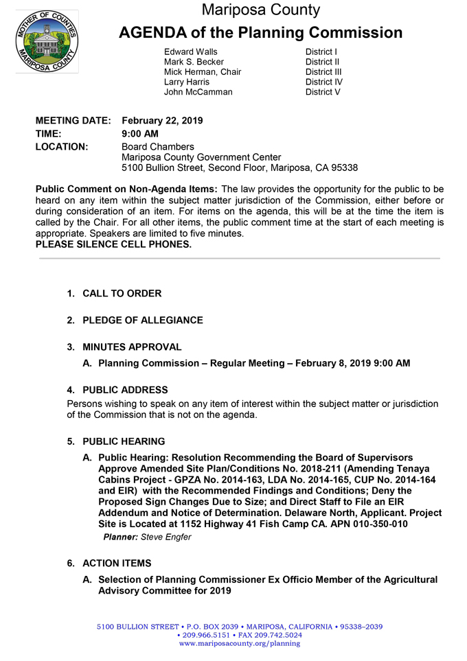 2019 02 22 mariposa county Planning Commission agenda february 22 2019 1