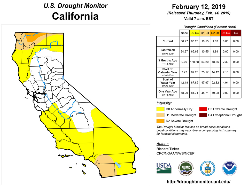 california drought monitor for february 12 2019