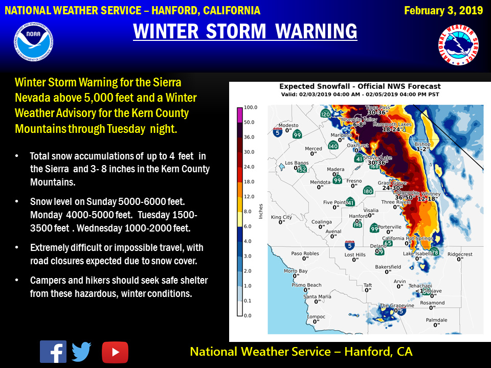 Winter Storm Warning in Effect for the Sierra Nevada from