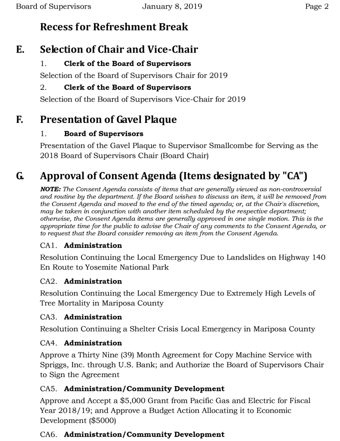 2019 01 08 mariposa county Board of Supervisors Agenda january 8 2019 2