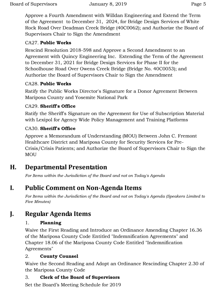 2019 01 08 mariposa county Board of Supervisors Agenda january 8 2019 5