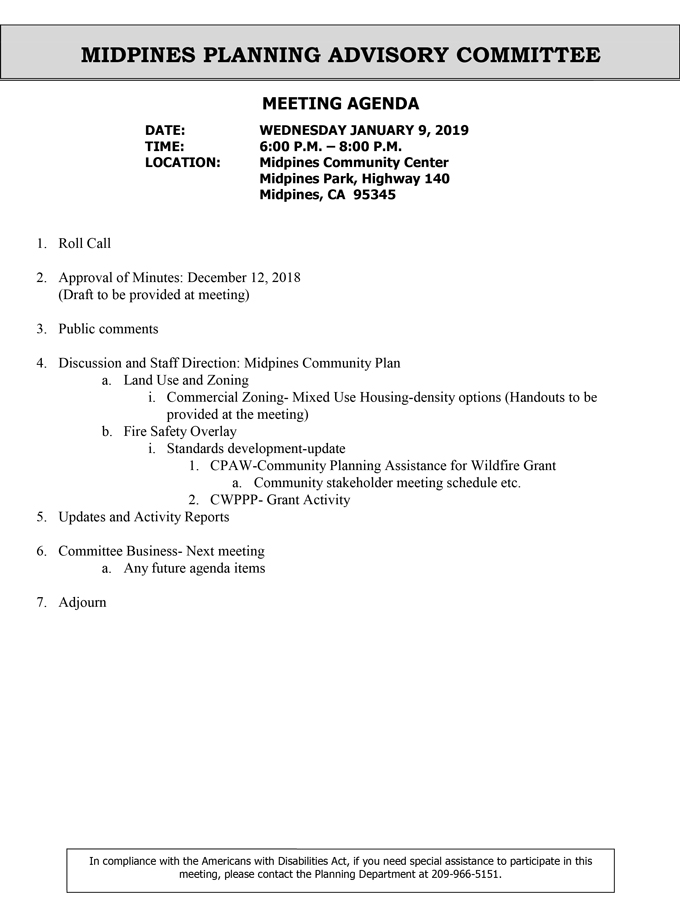 2019 01 09 mariposa county Midpines Planning Advisory Committee Agenda january 9 2019
