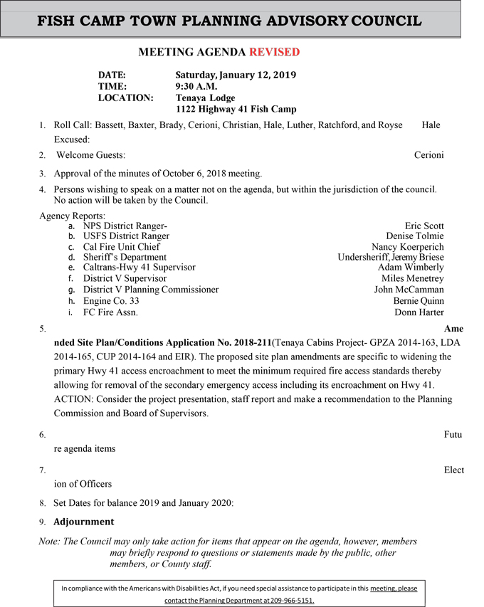 2019 01 12 mariposa county Fish Camp Town Planning Advisory Council agenda january 12 2019 1