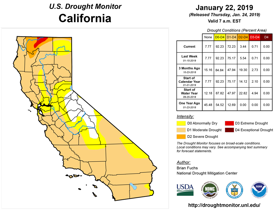 california drought monitor for january 23 2019