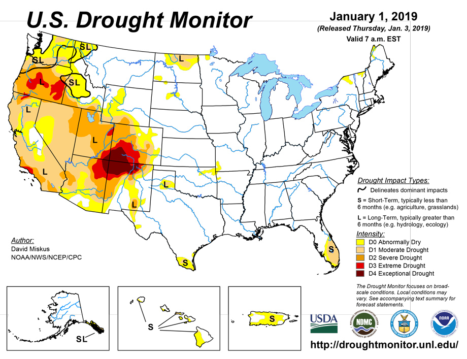 us drought map january 1 2019