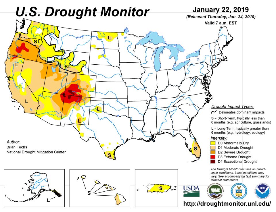 us drought map january 22 2019