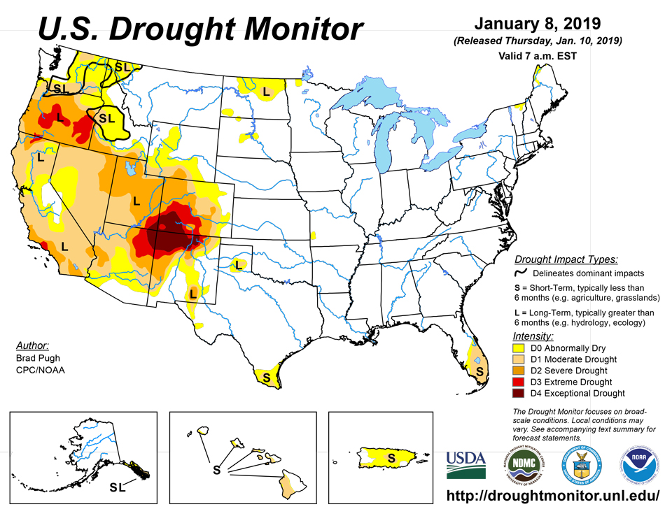 us drought map january 8 2019