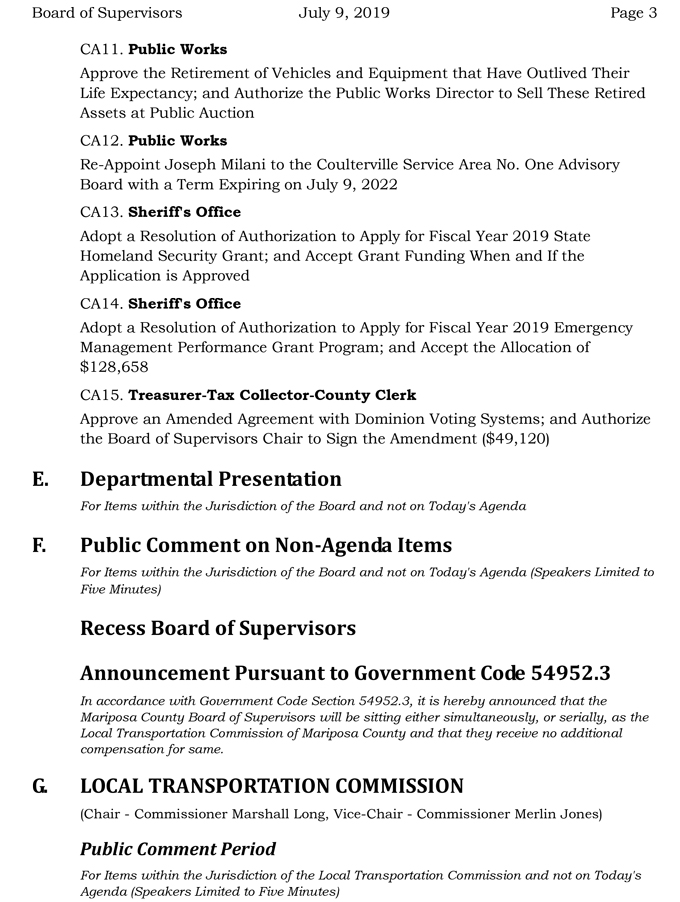 2019 07 09 mariposa county Board of Supervisors agenda 3