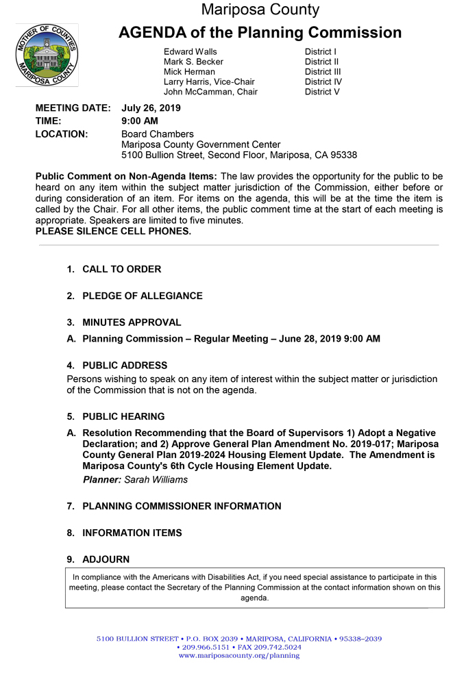 2019 07 26 Planning Commission Agenda