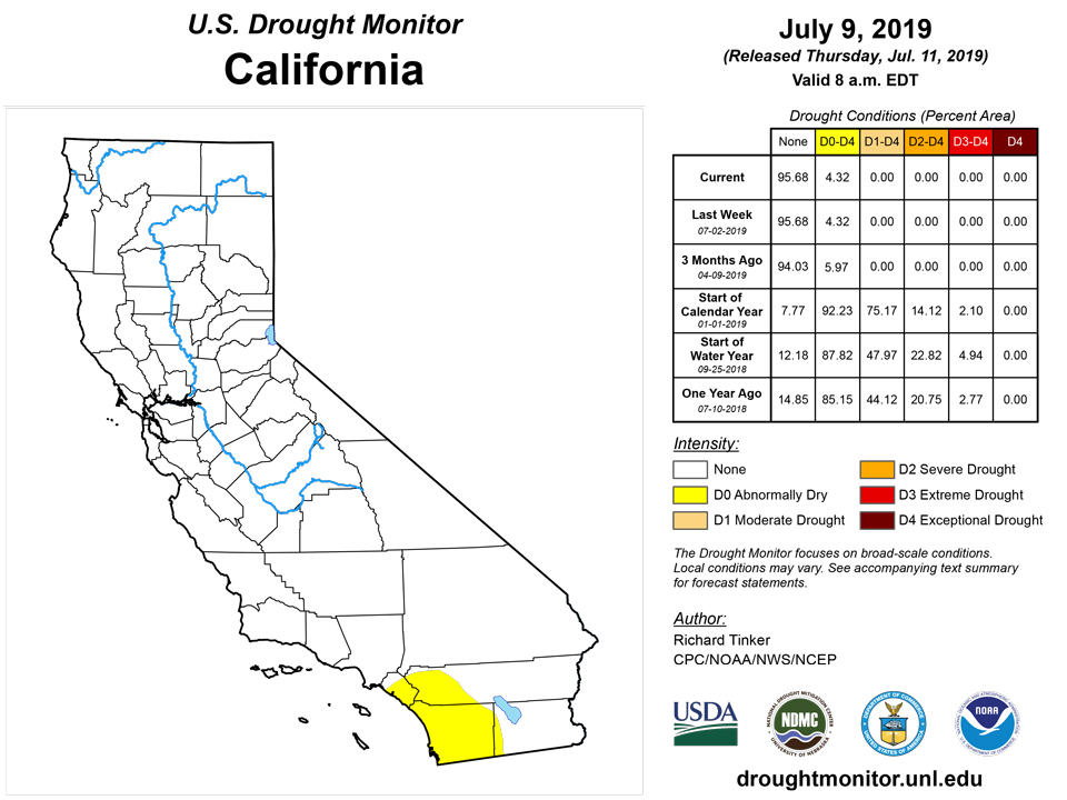 california drought monitor for july 9 2019