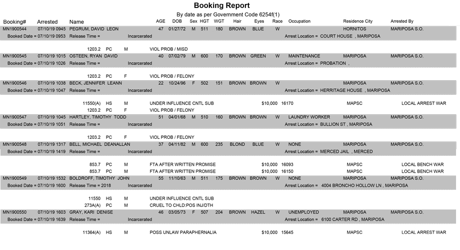 mariposa county booking report for july 10 2019
