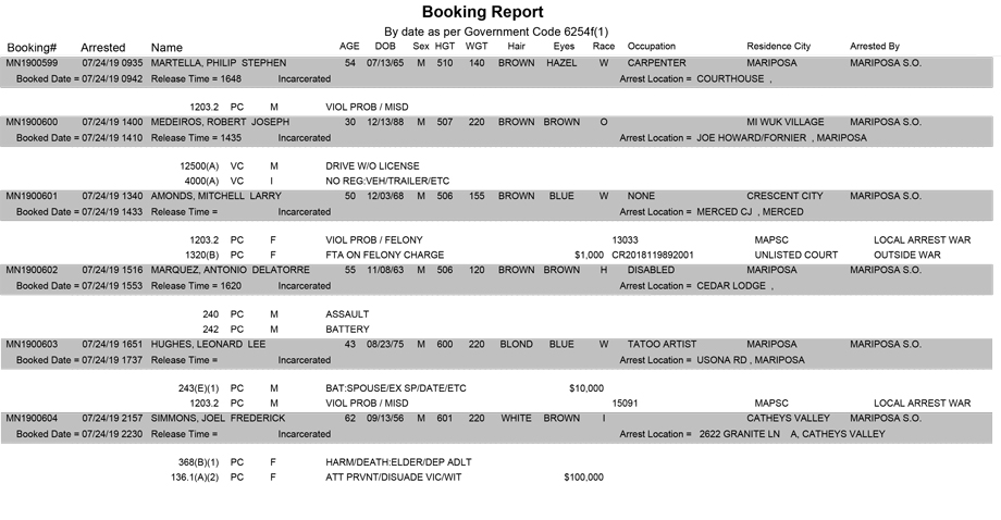 mariposa county booking report for july 24 2019