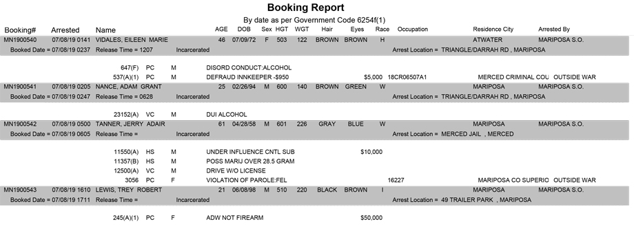 mariposa county booking report for july 8 2019