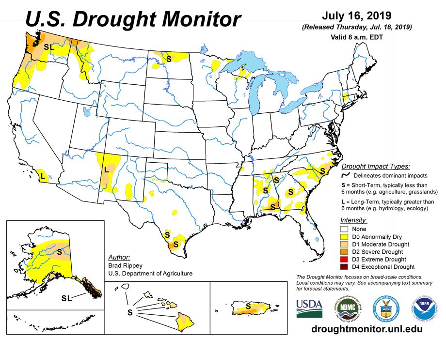 us drought map july 16 2019