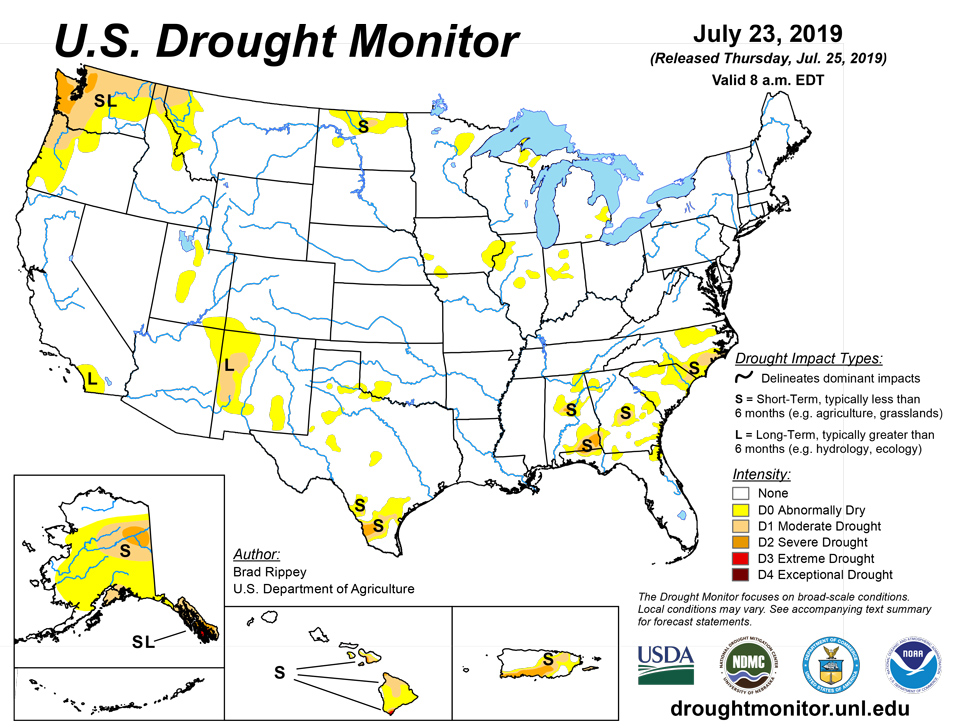 us drought map july 23 2019