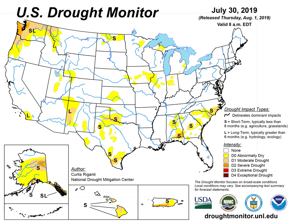 us drought map july 30 2019