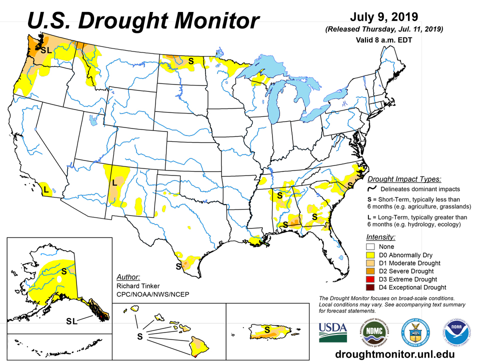 us drought map july 9 2019