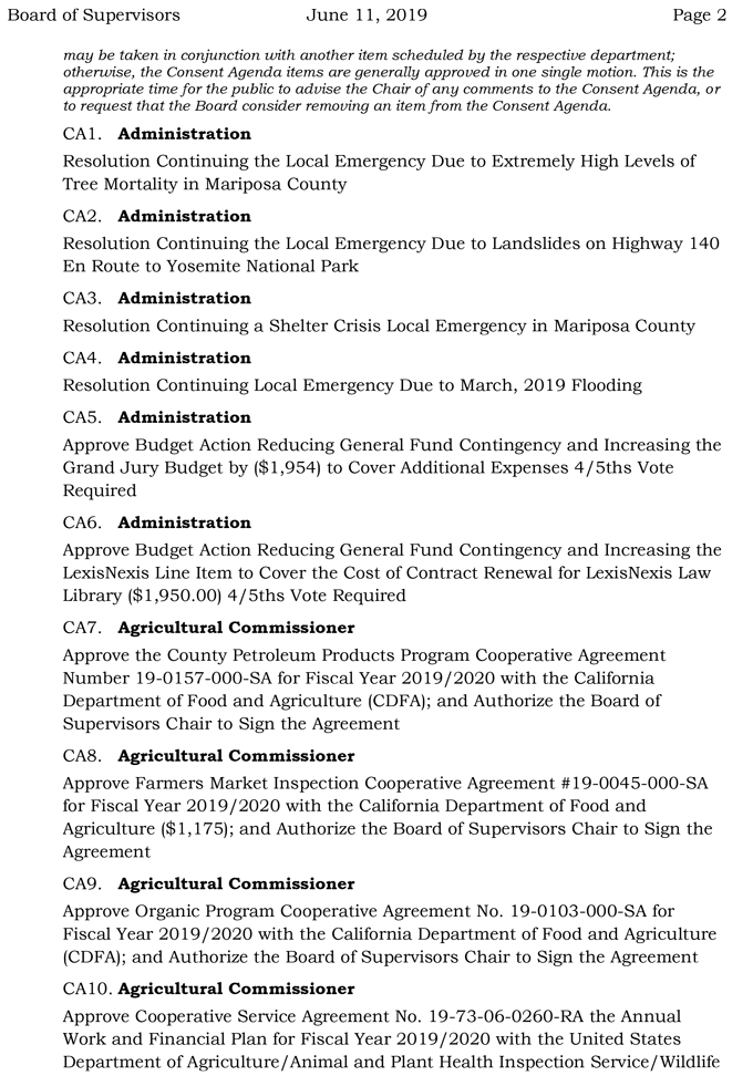 2019 06 11 mariposa Board of Supervisors agenda 2