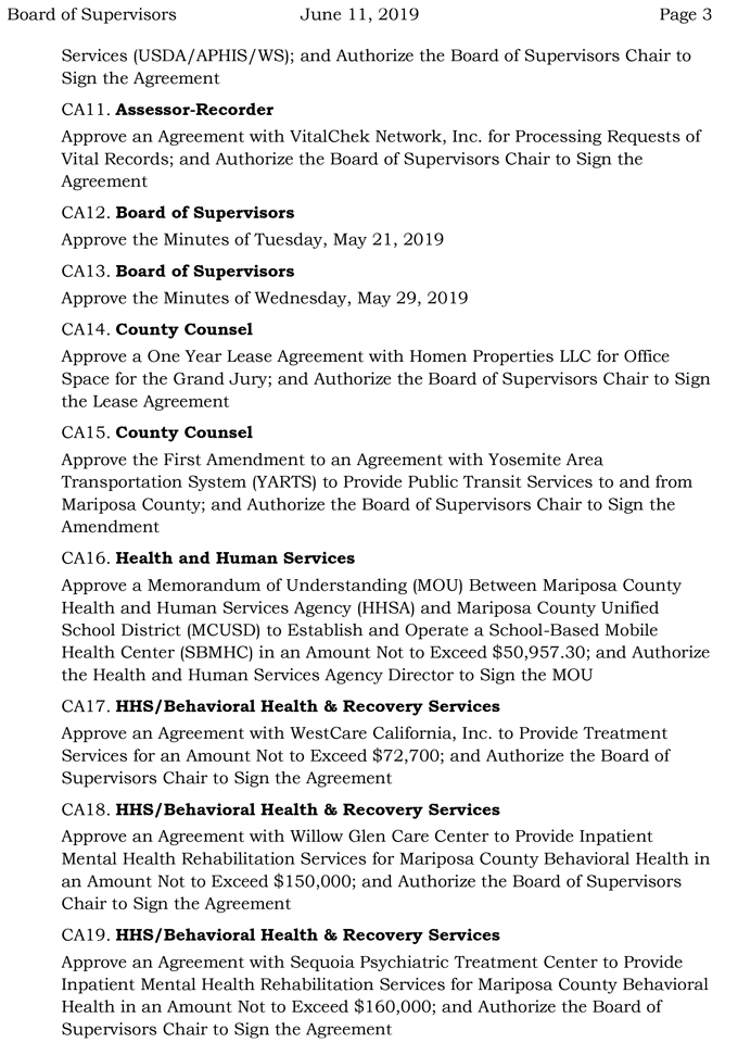 2019 06 11 mariposa Board of Supervisors agenda 3