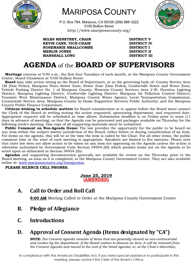 2019 06 25 mariposa Board of Supervisors Public Agenda 1