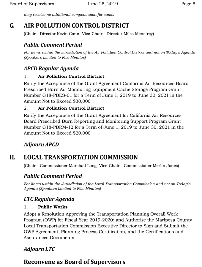 2019 06 25 mariposa Board of Supervisors Public Agenda 5