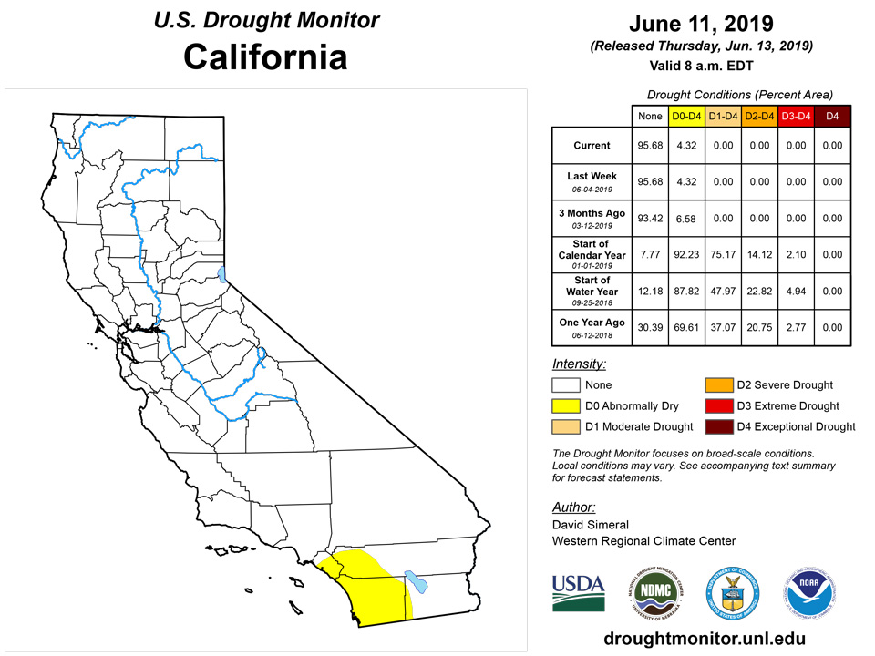 california drought monitor for june 11 2019