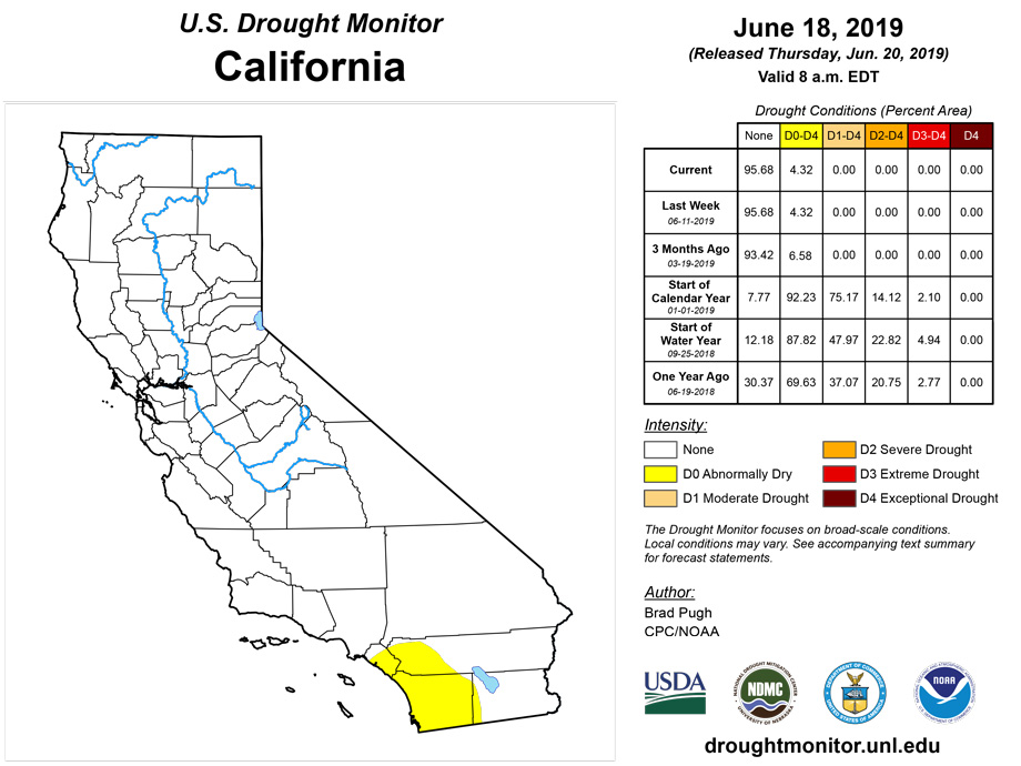 california drought monitor for june 18 2019