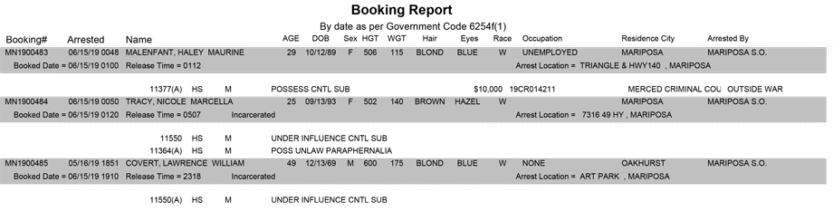 mariposa county booking report for june 15 2019