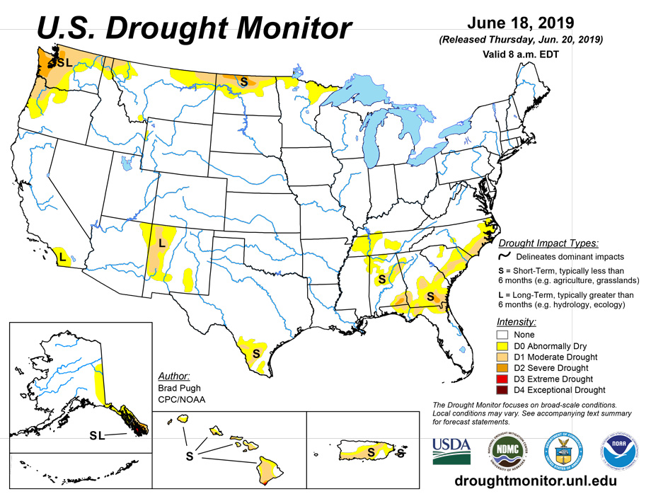 us drought map june 18 2019