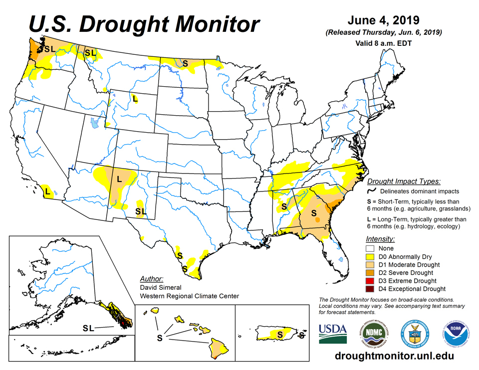 us drought monitor map june 4 2019