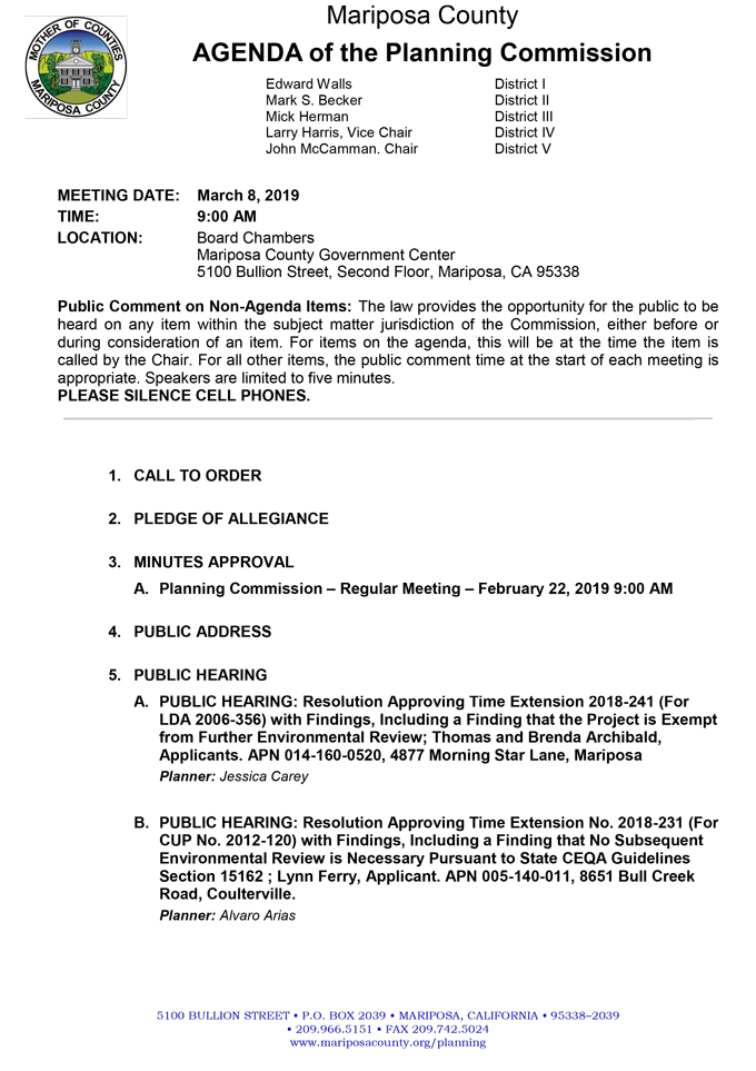 2019 03 08 mariposa county Planning Commission Agenda march 8 2019 1