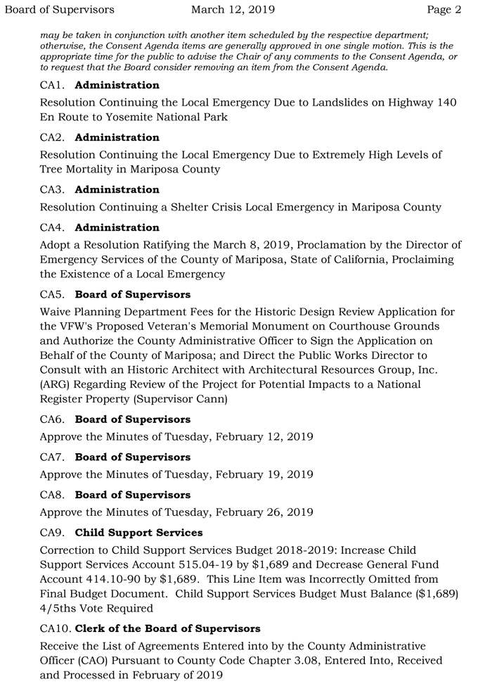 2019 03 12 mariposa county Board of Supervisors agenda march 12 2019 2