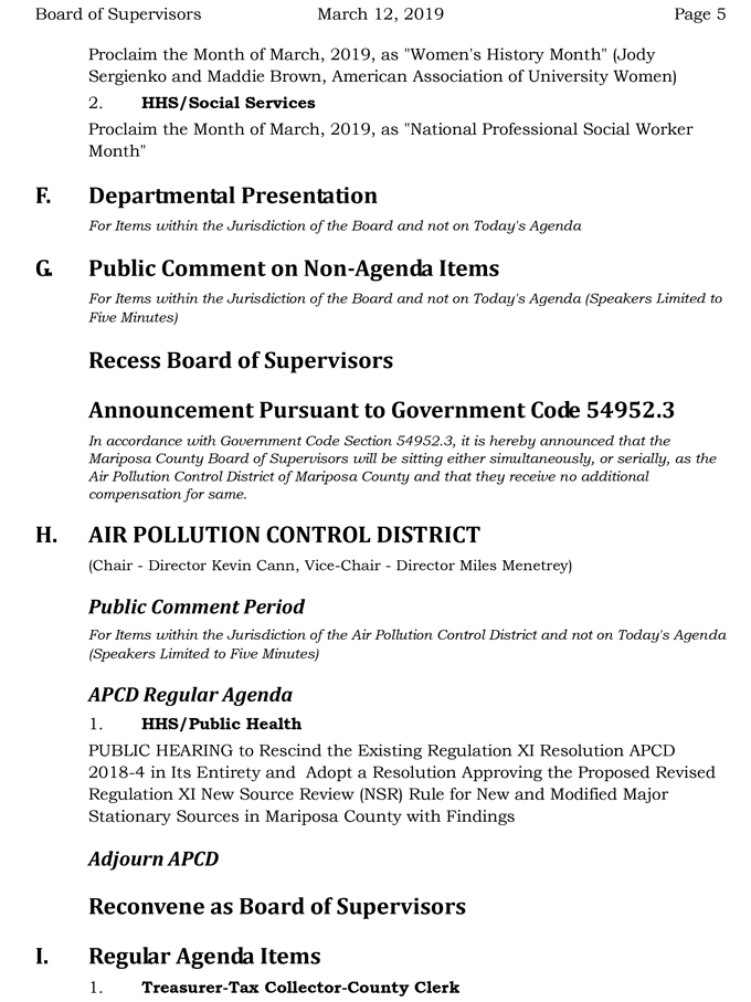 2019 03 12 mariposa county Board of Supervisors agenda march 12 2019 5