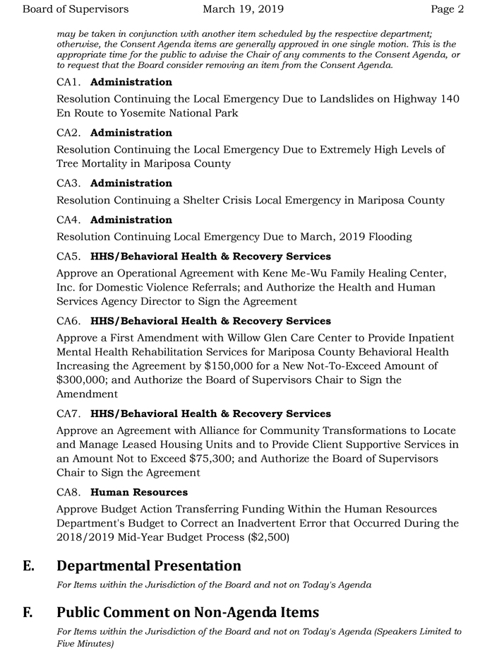 2019 03 19 mariposa county Board of Supervisors agenda march 19 2019 2