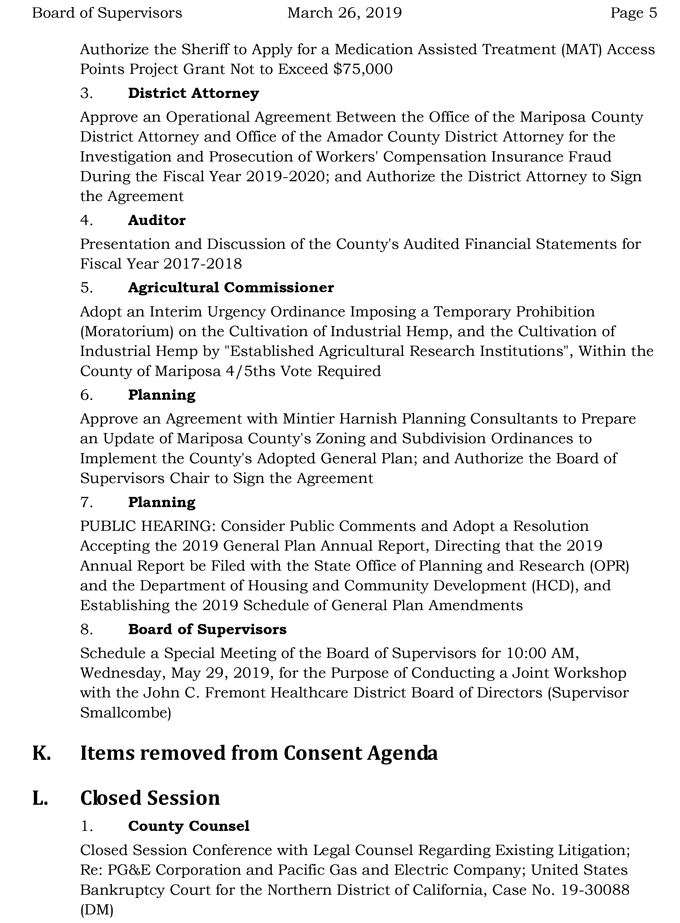 2019 03 26 mariposa county Board of Supervisors Agenda march 26 2019 5