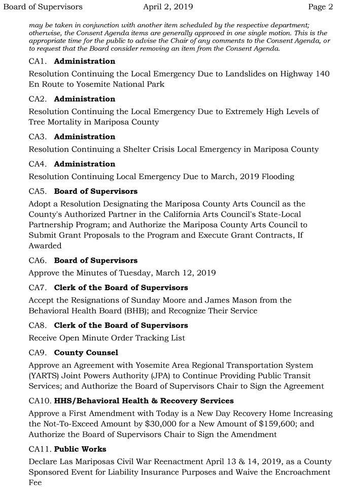 2019 04 02 mariposa county Board of Supervisors Agenda april 2 2019 2