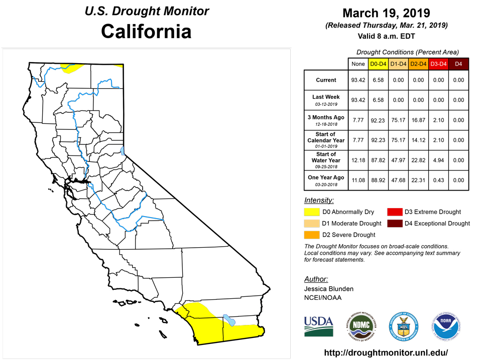 california drought monitor for march 19 2019