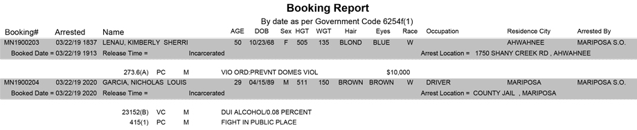 mariposa county booking report for march 22 2019
