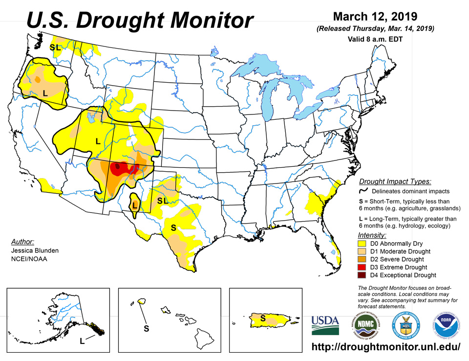 us drought map march 13 2019