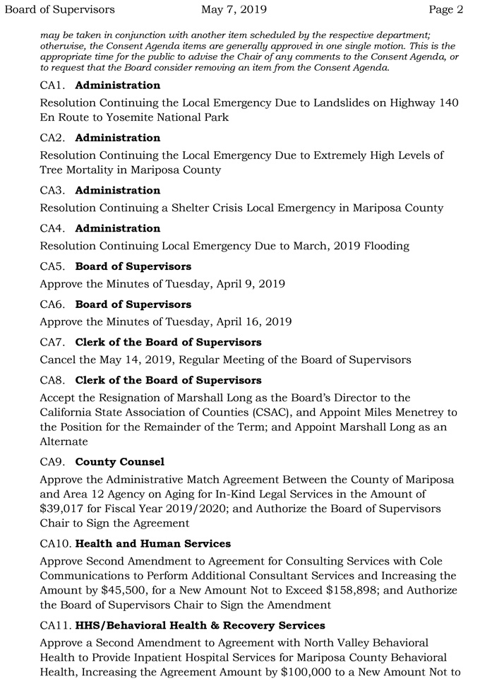 2019 05 07 Board of Supervisors Public Agenda 2