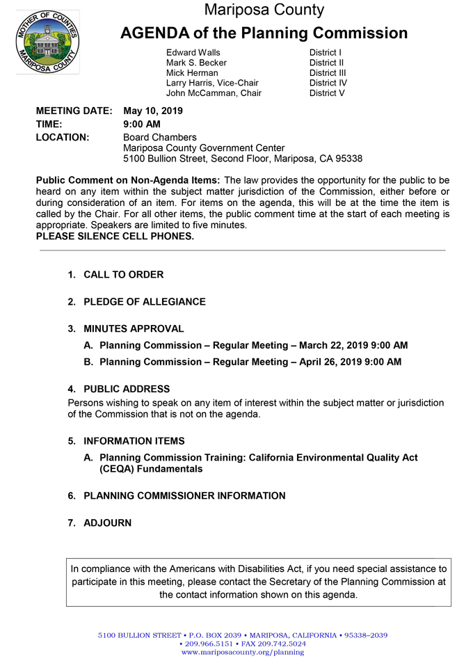 2019 05 10 Planning Commission Public Agenda