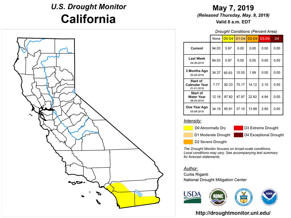 california drought monitor for may 7 2019