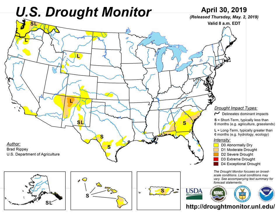 California and National Drought Summary for April 30, 2019, 10 Day ...
