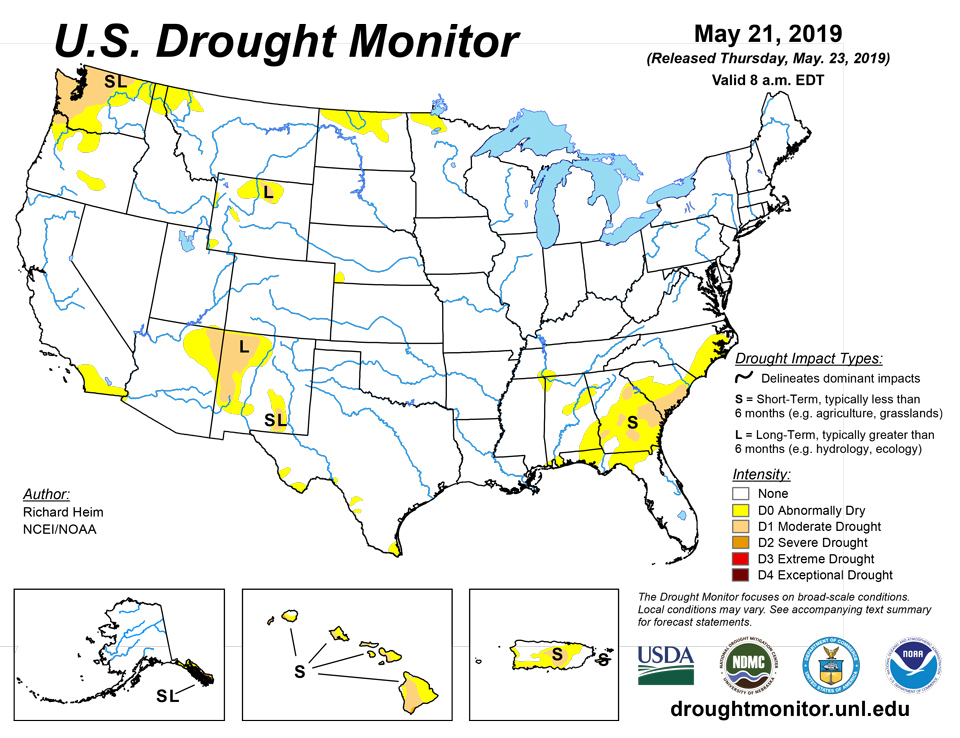us drought map may 21 2019
