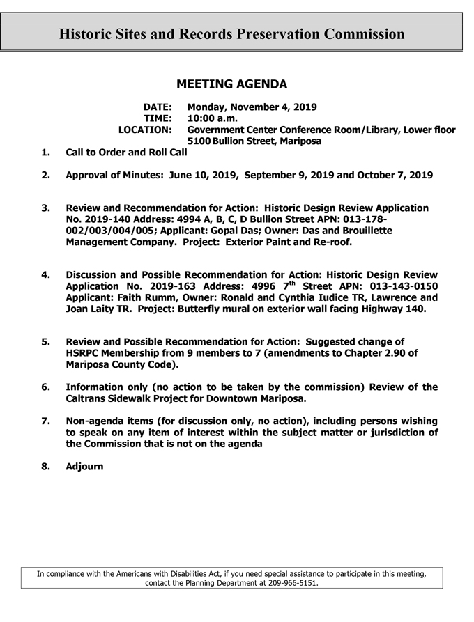 2019 11 04 Historic Sites and Records Preservation Commission agenda
