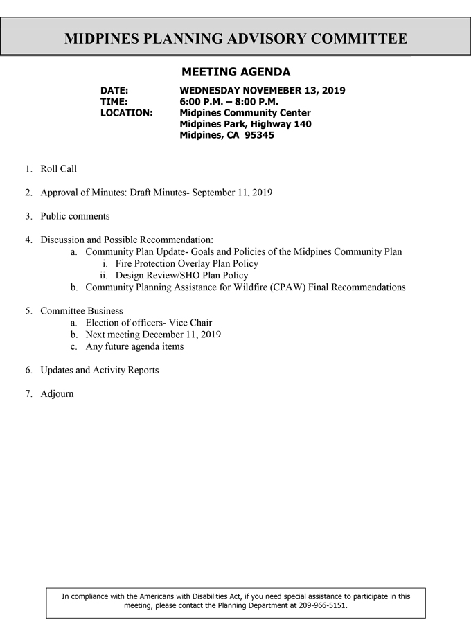 2019 11 13 Midpines Planning Advisory Committee agenda