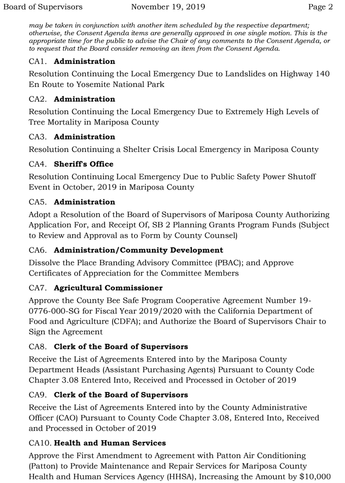 2019 11 19 Board of Supervisors agenda 2