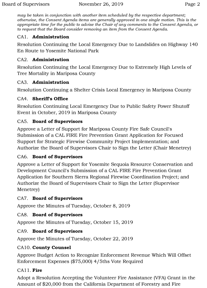 2019 11 26 Board of Supervisors agenda 2