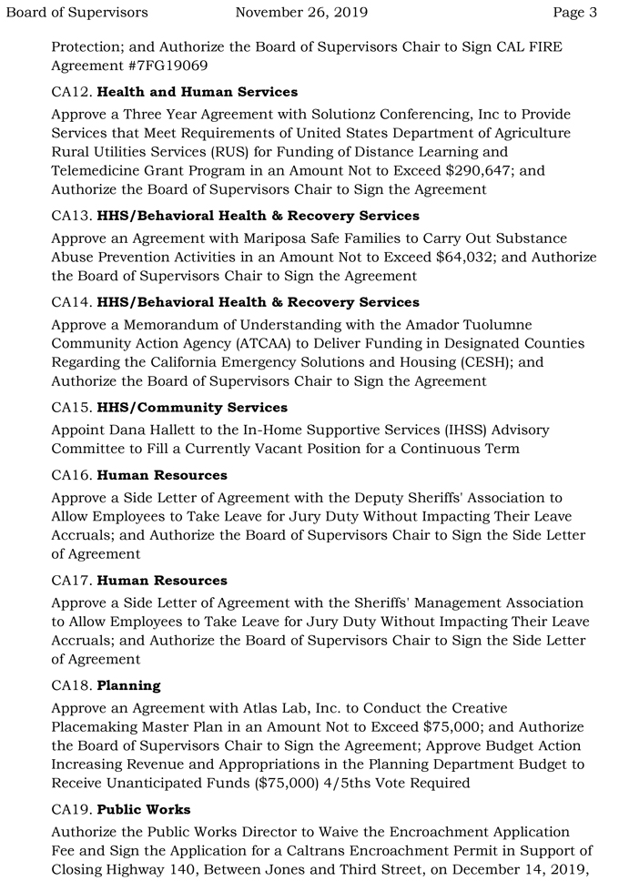 2019 11 26 Board of Supervisors agenda 3