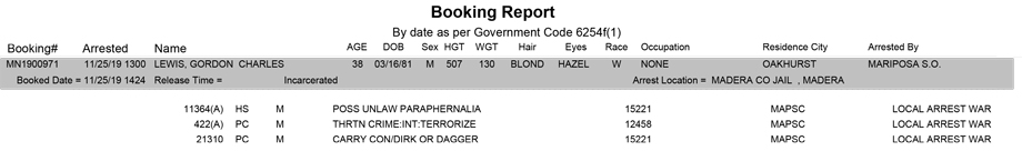 mariposa county booking report for november 25 2019
